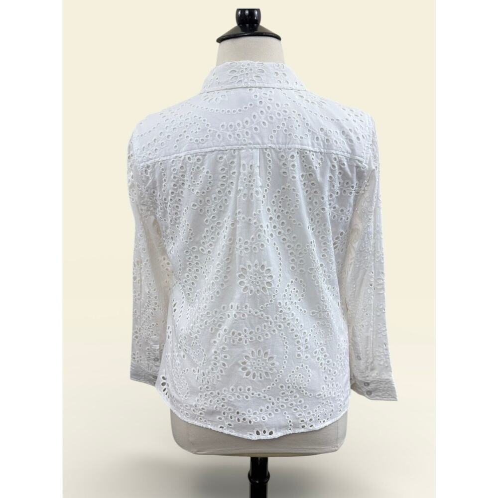 Talbots White Eyelet Button Down Blouse, Size 1x - image 3